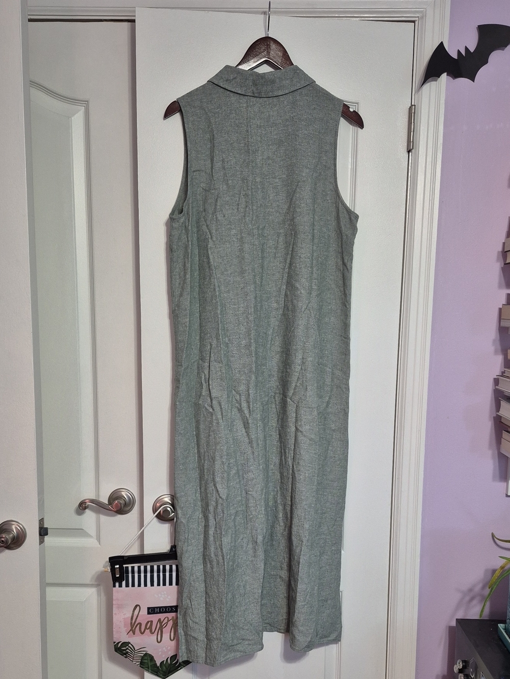 LIZ CLAIBORNE Sleeveless Collared Linen Maxi Dress in Heathered Sage Green - Picture 7 of 7